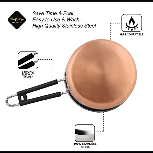 Meqstore Stainless Steel Copper Bottom Flat Base Stove Bottom Sauce Pan, Milk Pan, Tea & Coffee Pot Tapeli Patila Cookware Container with Handle 1700 ml - Image 5