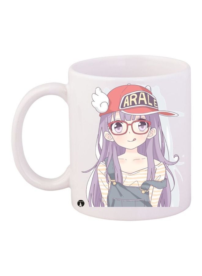 RYN Anime Girl Printed Coffee Mug White/Beige/Purple 11ounce