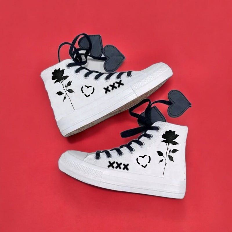 Amazoon Desing Amazon Design Rose Rose Printed Special Heart Laced Sneaker Sports Shoes  - Image 1