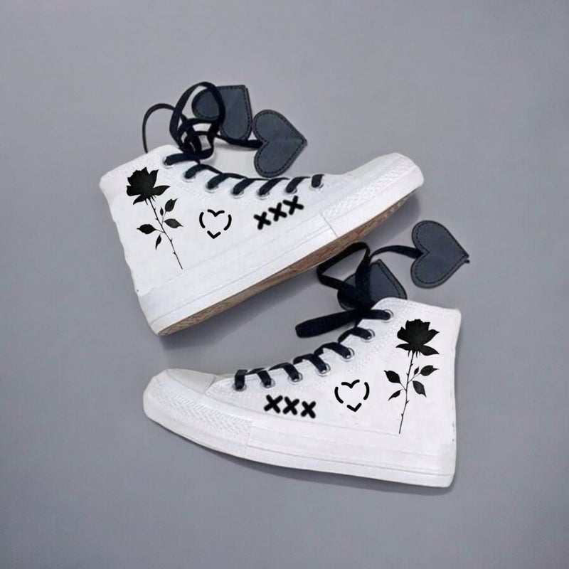 Amazoon Desing Amazon Design Rose Rose Printed Special Heart Laced Sneaker Sports Shoes  - Image 3