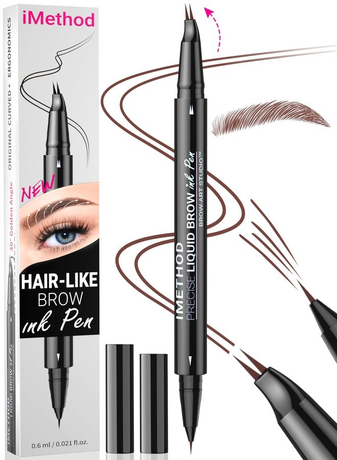 iMethod Curved Eyebrow Pen - Eyebrow Pencil, Brow Pencil 2-in-1 Dual-Ended Microblading Eyebrow Pen with Micro-Fork-Tip & Precise Brush-Tip Create Natural Hair-Like Brows, Last All-Day, Reddish Brown - Image 1