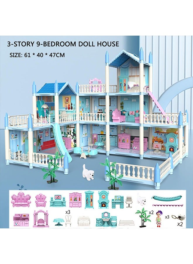 Doll House,Dream House for Girls-3 Story 9 Rooms Dollhouse,Toddler Playhouse DIY Building Kids Gift for for 3-10 Year Old Girls