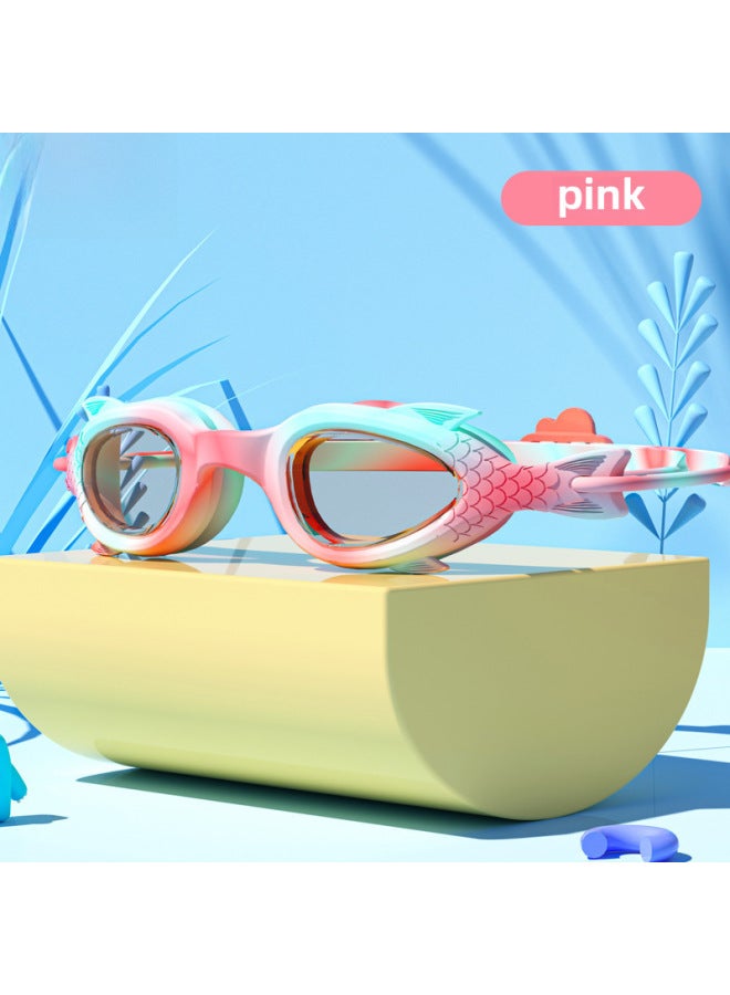 Generic Children's Swimming Goggles Anti-fog Boys And Girls Small Frame Goggles Swimming Training Diving Swimming HD Waterproof Professional Equipment-Color:Pink Fish-Shaped Cartoon - Image 1