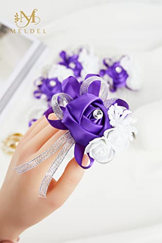 Meldel Wrist Corsages for Wedding, Set of 2, Classic Purple Artificial Wrist Corsage Bracelets for Wedding Mother of Bride and Groom, Rose Wrist Hand Prom Flower Ceremony Anniversary,Party, Gift - Image 3