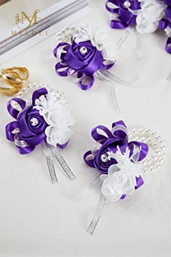 Meldel Wrist Corsages for Wedding, Set of 2, Classic Purple Artificial Wrist Corsage Bracelets for Wedding Mother of Bride and Groom, Rose Wrist Hand Prom Flower Ceremony Anniversary,Party, Gift - Image 4