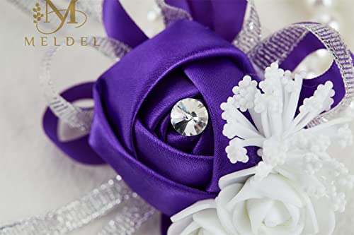 Meldel Wrist Corsages for Wedding, Set of 2, Classic Purple Artificial Wrist Corsage Bracelets for Wedding Mother of Bride and Groom, Rose Wrist Hand Prom Flower Ceremony Anniversary,Party, Gift - Image 5