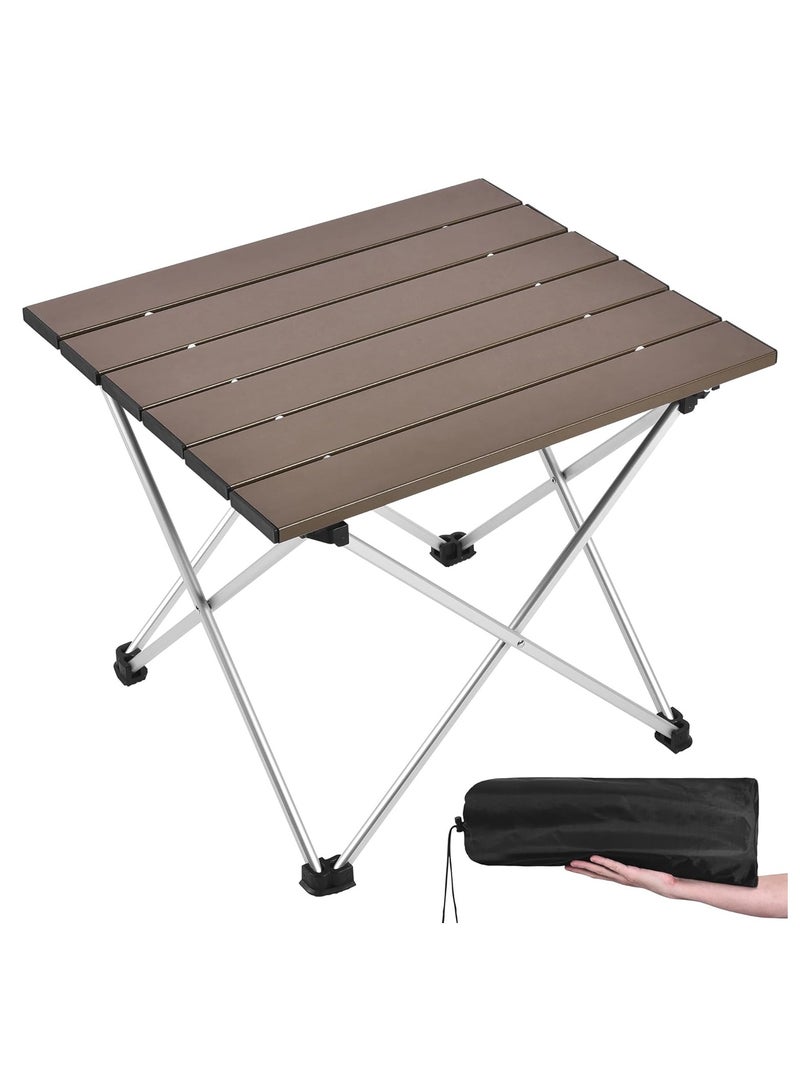 Generic Small Folding Camping Table with Aluminum Table Top, Beach Table for Sand with Carrying Bag,Prefect for Outdoor, Picnic, BBQ, Cooking, Festival (Brown) - Image 1