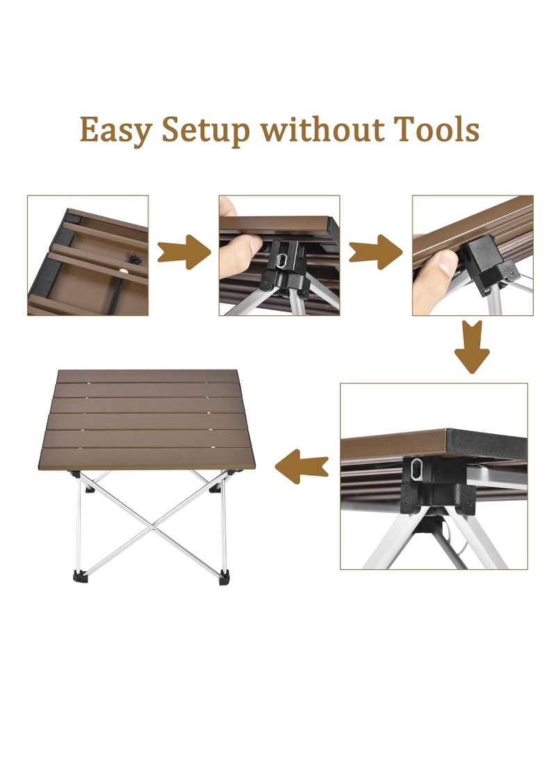 Generic Small Folding Camping Table with Aluminum Table Top, Beach Table for Sand with Carrying Bag,Prefect for Outdoor, Picnic, BBQ, Cooking, Festival (Brown) - Image 5