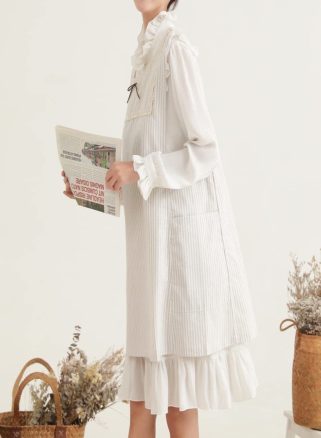AOBBYBBS Cotton Linen Apron Wheat White Color Lace & Bow Decoration Aprons Japanese Style Girl Style Side Button Kitchen Cooking Clothes - Image 3