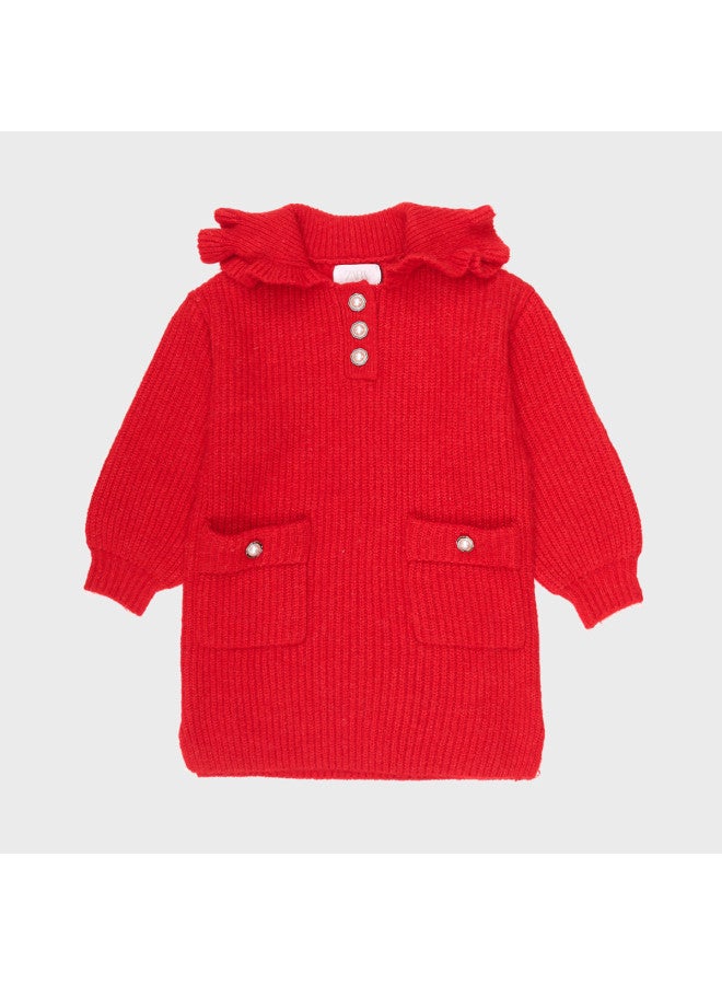 Zara Fashionable And Modern Kids' Floral Lapel Long-sleeve Knit Midi Dress For Chinese New Year - Image 2