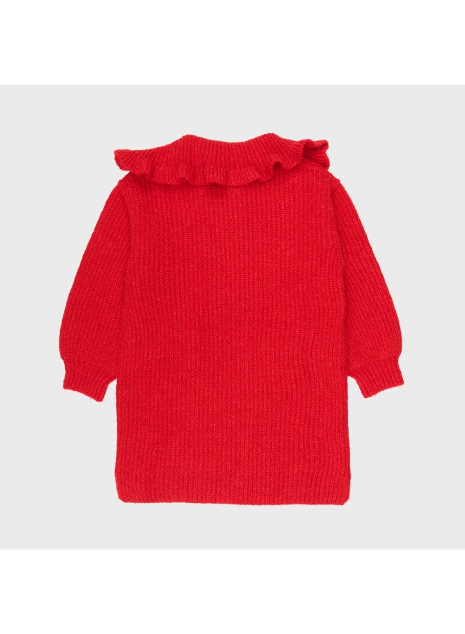 Zara Fashionable And Modern Kids' Floral Lapel Long-sleeve Knit Midi Dress For Chinese New Year - Image 3