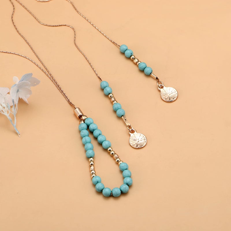 Florideco Bohemian Turquoise Jewelry for Women Men Western Set Adjustable Belt Rings and Necklace Vintage Drop Earrings Bracelet Boho Turquoise Jewelry for Women - Image 3