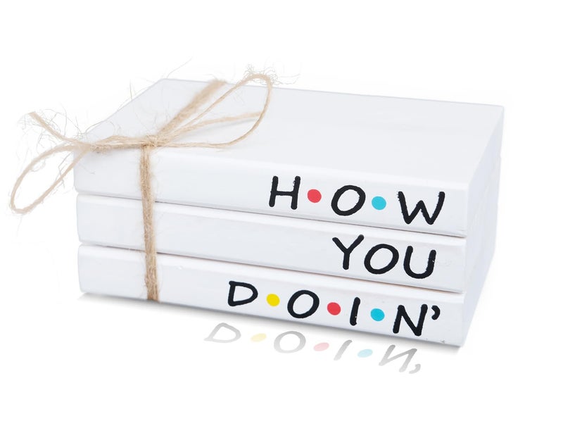 RUKEJUNE Friends TV Show Merchandise Sign for Home Tiered Tray Decor  Mini Decorative Wood Book Stack for Shelf Accent  Funny Friendship Gifts - How You Doing Sign - Image 1