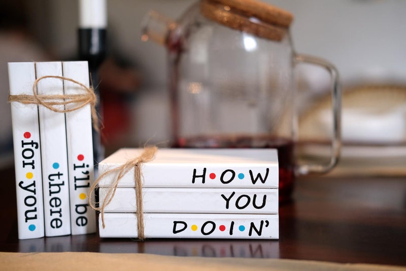 RUKEJUNE Friends TV Show Merchandise Sign for Home Tiered Tray Decor  Mini Decorative Wood Book Stack for Shelf Accent  Funny Friendship Gifts - How You Doing Sign - Image 3