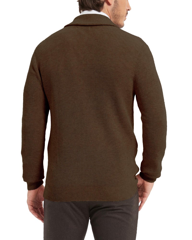 Kallspin Men's Wool Blend Shawl Collar Cardigan Sweater Button Down Knitwear with Pockets(Dark Brown, X-Large) - Image 3