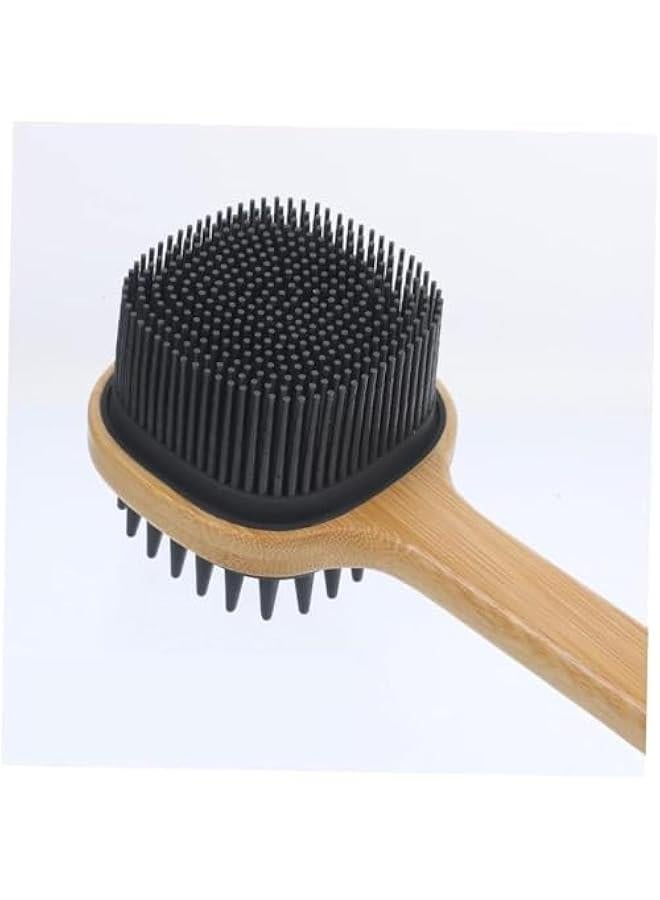 HOOKOR Dual-Sided Body Brush, Silicone Scrubber Shower Exfoliator with Long Handle,Bamboo Handle Body Scrubber with Lanyard,No harm to skin - Image 3