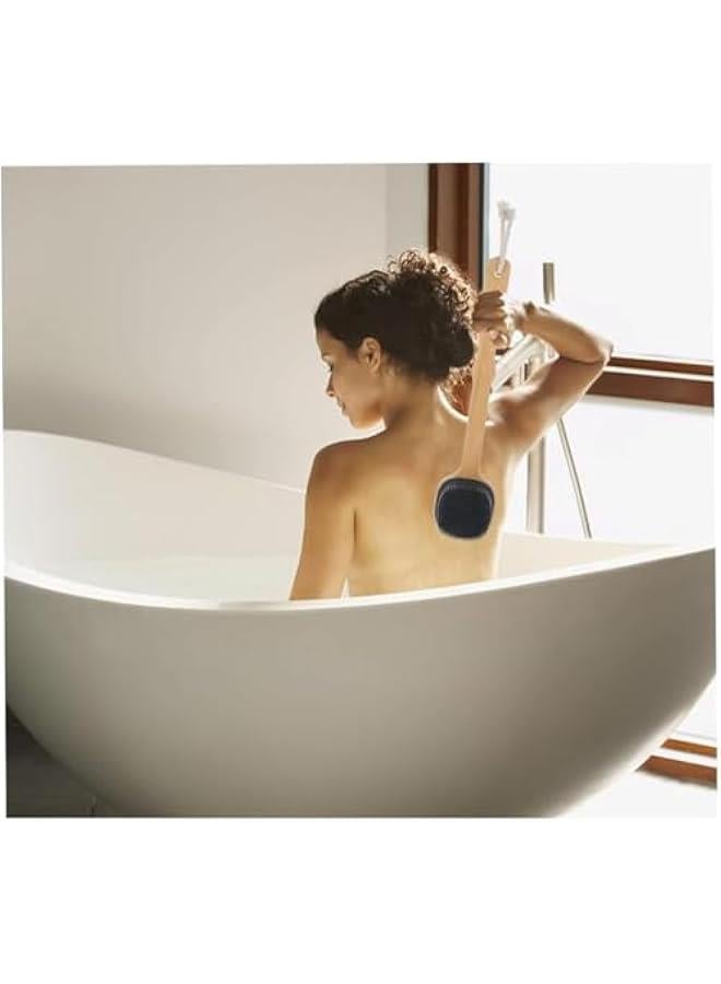 HOOKOR Dual-Sided Body Brush, Silicone Scrubber Shower Exfoliator with Long Handle,Bamboo Handle Body Scrubber with Lanyard,No harm to skin - Image 4