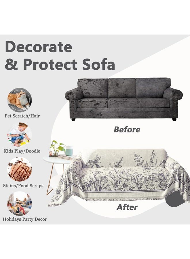 DREAMINGO Floral Sofa Cover Plush Couch Cover for Dogs Jacquard Farmhouse Couch Cover for 3 Cushion Couch Washable Thick Couch Cover Blanket Living Room Vintage Furniture Protector, 71"x134", Grey - Image 5