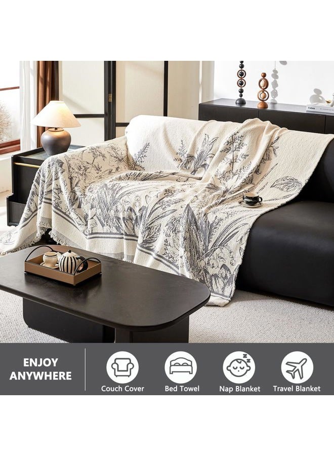 DREAMINGO Floral Sofa Cover Plush Couch Cover for Dogs Jacquard Farmhouse Couch Cover for 3 Cushion Couch Washable Thick Couch Cover Blanket Living Room Vintage Furniture Protector, 71"x134", Grey - Image 3