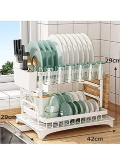 Scrolls Dish Drying Rack With Drainer, 2 Tier Rustproof Stand for Kitchen Countertop,Cutting Board Holder,Cup Holder, Cutlery Rack,Large Capacity for Kitchen Countertop Saving Space 42x29x29cm (White)  - Image 2