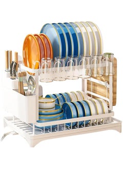 Scrolls Dish Drying Rack With Drainer, 2 Tier Rustproof Stand for Kitchen Countertop,Cutting Board Holder,Cup Holder, Cutlery Rack,Large Capacity for Kitchen Countertop Saving Space 42x29x29cm (White)  - Image 3