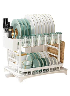 Scrolls Dish Drying Rack With Drainer, 2 Tier Rustproof Stand for Kitchen Countertop,Cutting Board Holder,Cup Holder, Cutlery Rack,Large Capacity for Kitchen Countertop Saving Space 42x29x29cm (White)  - Image 4