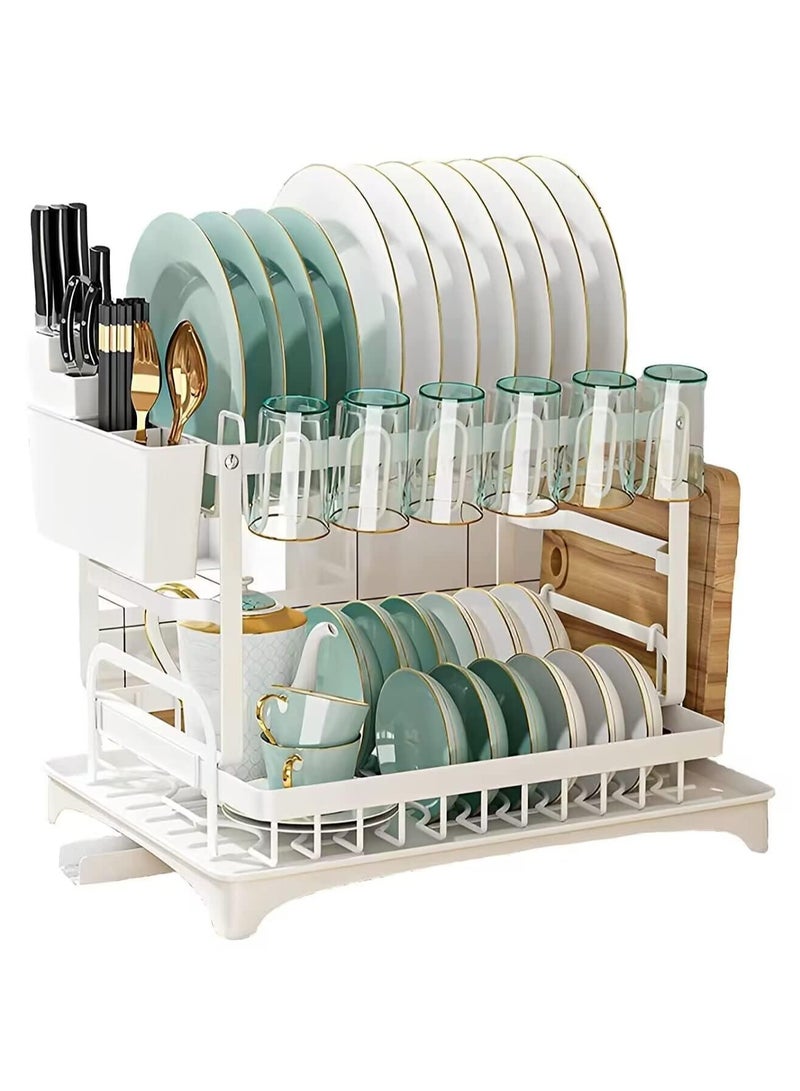 Scrolls Dish Drying Rack With Drainer, 2 Tier Rustproof Stand for Kitchen Countertop,Cutting Board Holder,Cup Holder, Cutlery Rack,Large Capacity for Kitchen Countertop Saving Space 42x29x29cm (White)  - Image 4