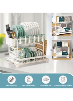 Scrolls Dish Drying Rack With Drainer, 2 Tier Rustproof Stand for Kitchen Countertop,Cutting Board Holder,Cup Holder, Cutlery Rack,Large Capacity for Kitchen Countertop Saving Space 42x29x29cm (White)  - Image 5