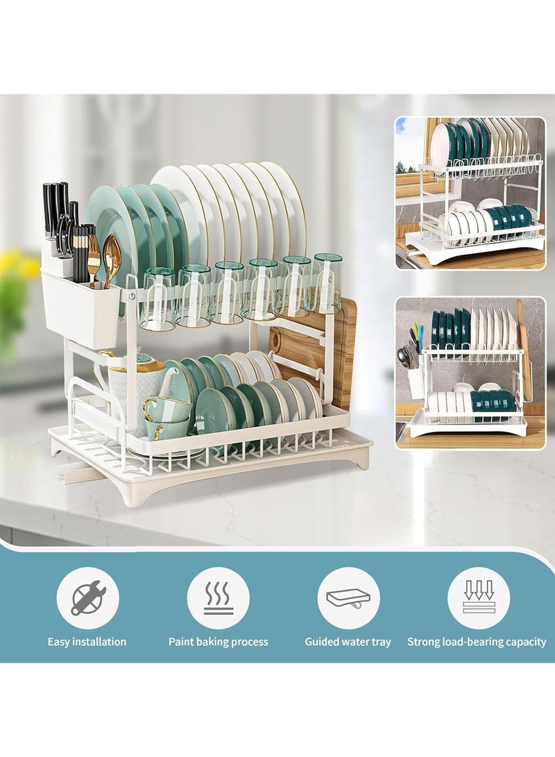 Scrolls Dish Drying Rack With Drainer, 2 Tier Rustproof Stand for Kitchen Countertop,Cutting Board Holder,Cup Holder, Cutlery Rack,Large Capacity for Kitchen Countertop Saving Space 42x29x29cm (White)  - Image 5