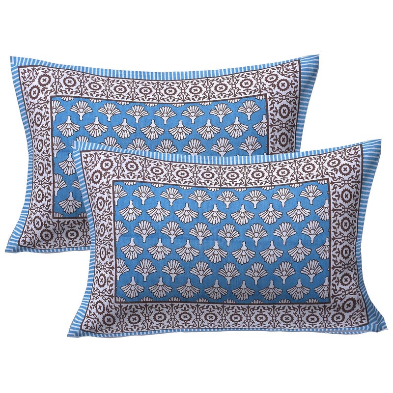 Texstylers Cotton Jaipuri Print 150 TC Queen Size Bedsheet with 2 Pillow Covers Firozi Blue - Image 2