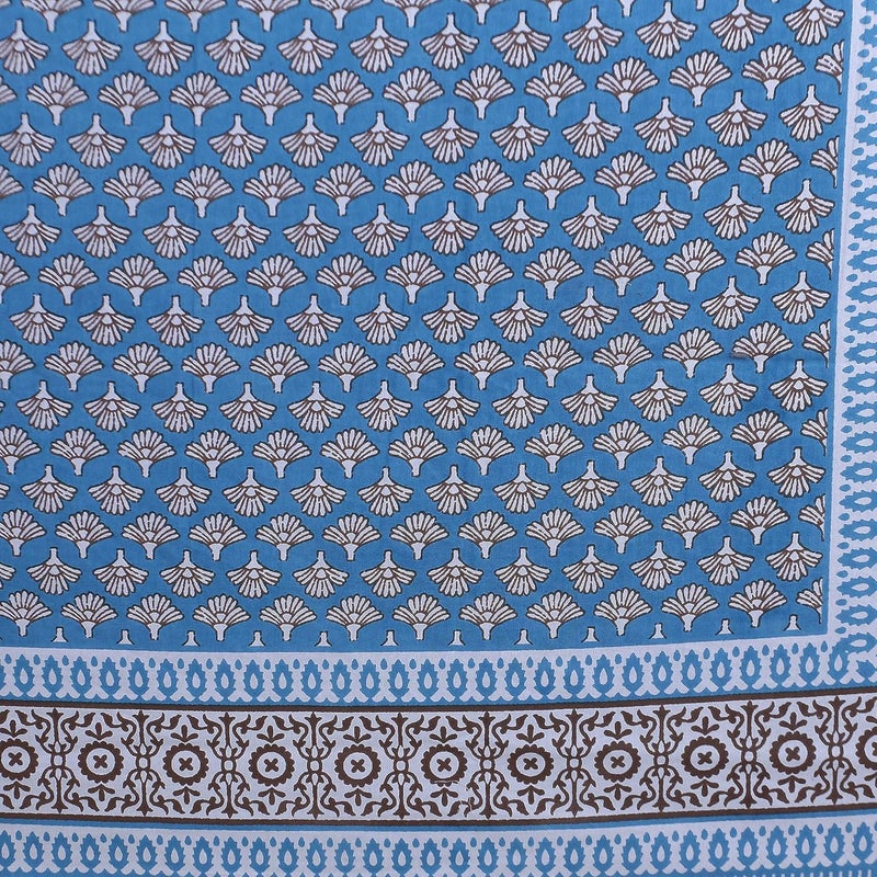 Texstylers Cotton Jaipuri Print 150 TC Queen Size Bedsheet with 2 Pillow Covers Firozi Blue - Image 4