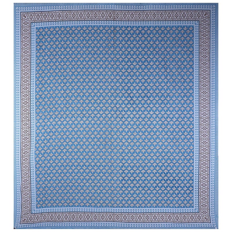 Texstylers Cotton Jaipuri Print 150 TC Queen Size Bedsheet with 2 Pillow Covers Firozi Blue - Image 3