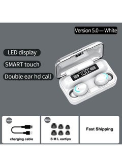 F9 6 TWS Bluetooth Wireless Led Power Display Earbuds With Touch Control White
