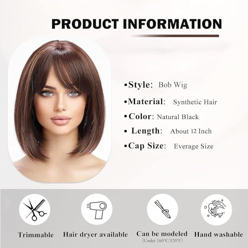 ASSU Synthetic Bob Wig for Women – Short Straight Hair with Highlights & Bangs | Natural-Looking Hair Wigs | Lightweight & Comfortable - Image 5