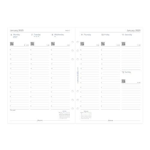 FILOFAX فيلوفاكس تقويم يوميات إعادة التعبئة، مقاس A5، عرض أسبوعي مع المواعيد، ورق أبيض، إنجليزي، 2025 (C68521R-25) - Image 4