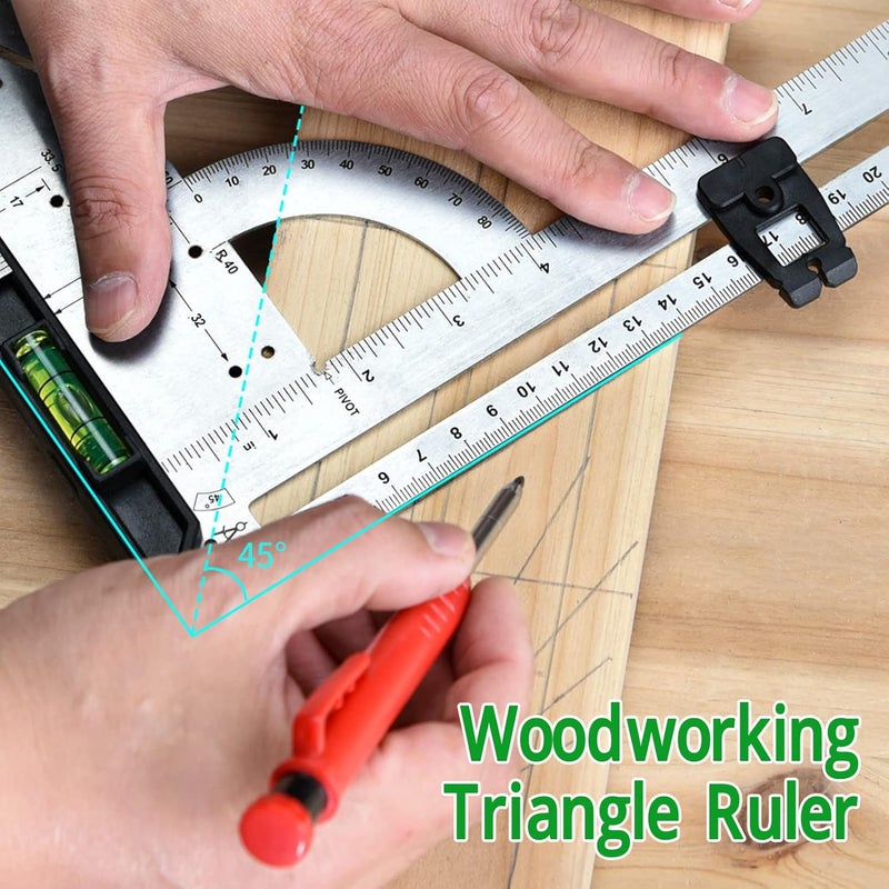 Woodw 7in, Dual Scale Angle Ruler, Carpenter Tool with Bubble, Less Steel and Carbon Steel truction, for nd - Image 5