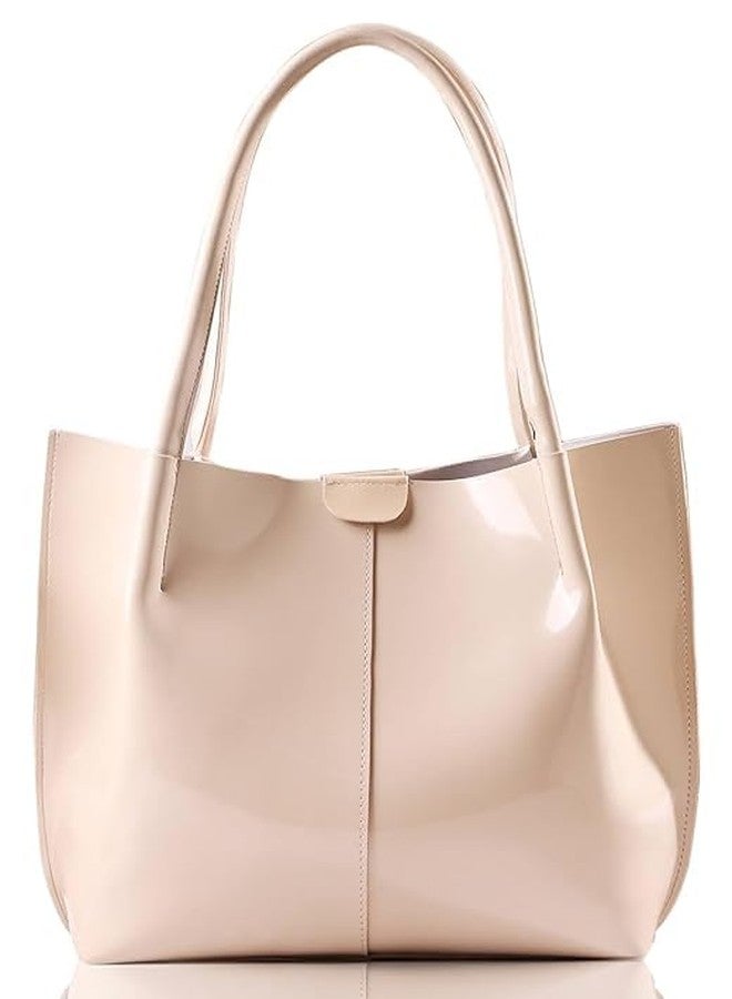 AKSUTI Casual Patent Synthetic Leather Tote Bag for Women - Stylish Handbag, Spacious, Durable & Versatile Shoulder Bag (Beige) - Image 1