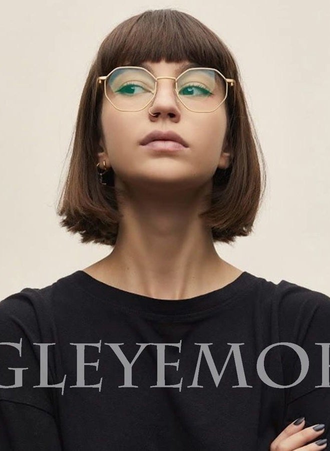 Gleyemor نظارات ضوء أزرق للنساء والرجال بإطار معدني ذهبي على شكل ثماني، كمبيوتر، ذهبي، عرض العدسة - Image 3