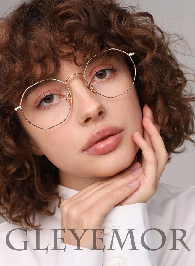 Gleyemor نظارات ضوء أزرق للنساء والرجال بإطار معدني ذهبي على شكل ثماني، كمبيوتر، ذهبي، عرض العدسة - Image 5