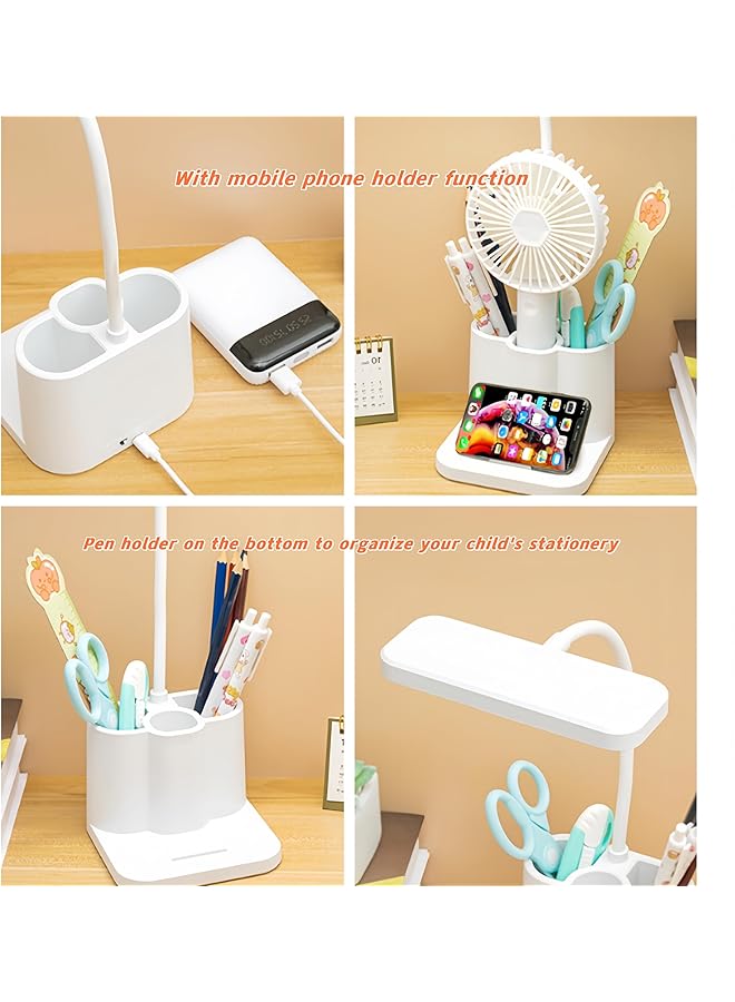 إيروريكس مصباح مكتبي LED للقراءة والكتابة مع منفذ USB للتحكم باللمس للشحن و3 ألوان قابلة للتعديل من الأسفل مع حامل قلم وحامل هاتف محمول ومصباح دراسة للأطفال والمنزل والمكتب - Image 3