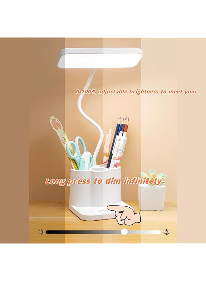 إيروريكس مصباح مكتبي LED للقراءة والكتابة مع منفذ USB للتحكم باللمس للشحن و3 ألوان قابلة للتعديل من الأسفل مع حامل قلم وحامل هاتف محمول ومصباح دراسة للأطفال والمنزل والمكتب - Image 5