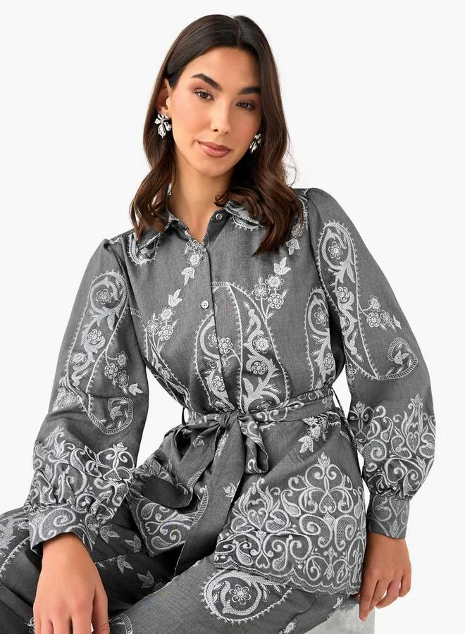 Splash FAV Belted Top with Floral Print