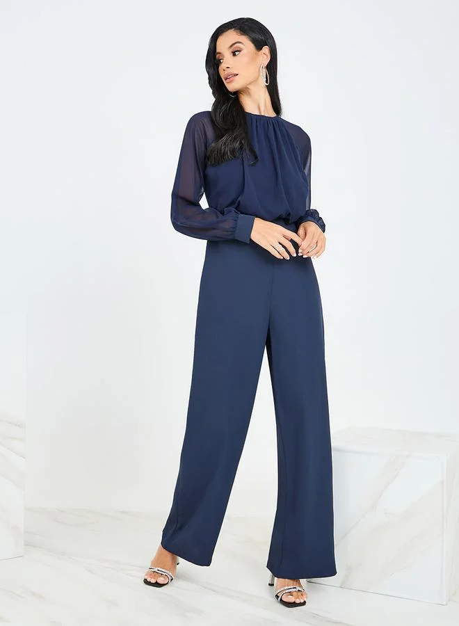Styli Wide Leg Jumpsuit with Volume Sleeves