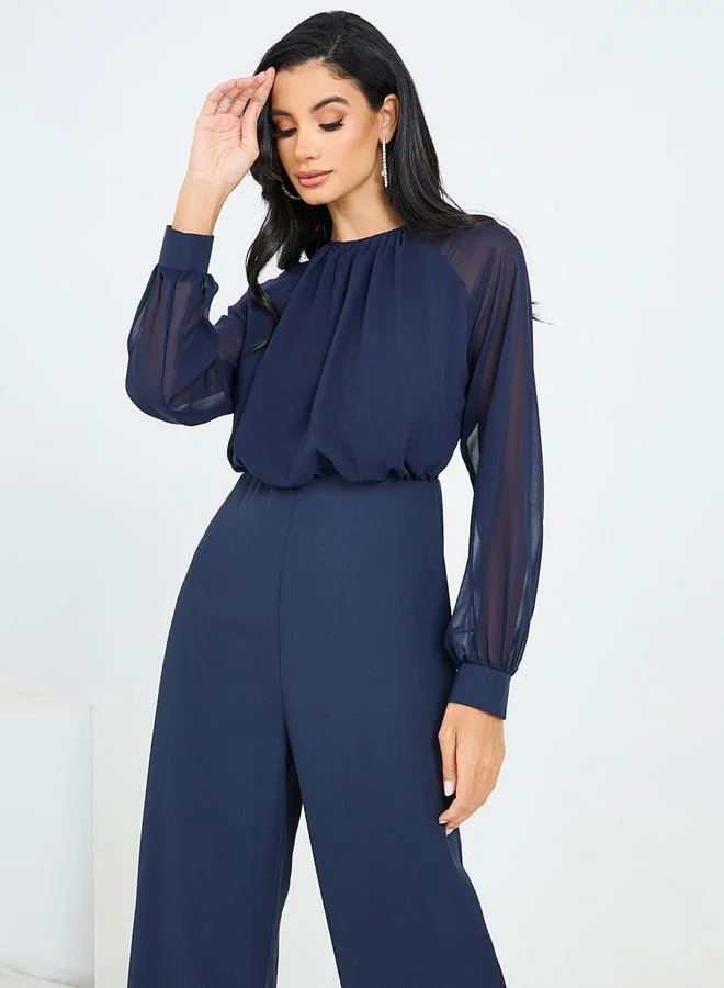 Styli Wide Leg Jumpsuit with Volume Sleeves