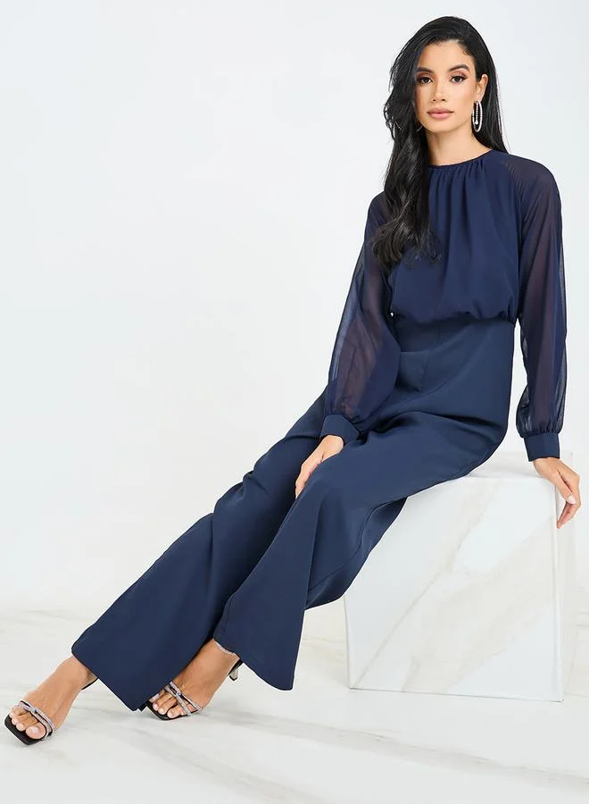 Styli Wide Leg Jumpsuit with Volume Sleeves
