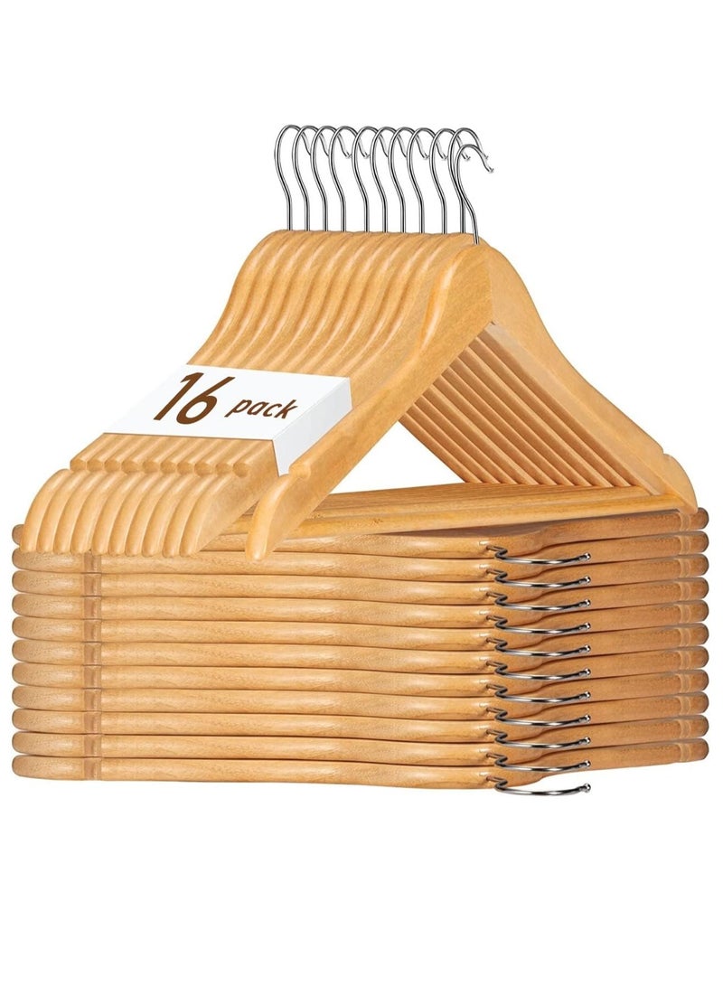Bukela Wooden Hanger 16 Pack Wooden Suit Hanger Non-Slip Cloth Hangers Wooden Clothes Hanger Smooth Finish Wooden Coat Hanger Premium Wooden Hangers for Clothes Dress Suit (Natural) - Image 1