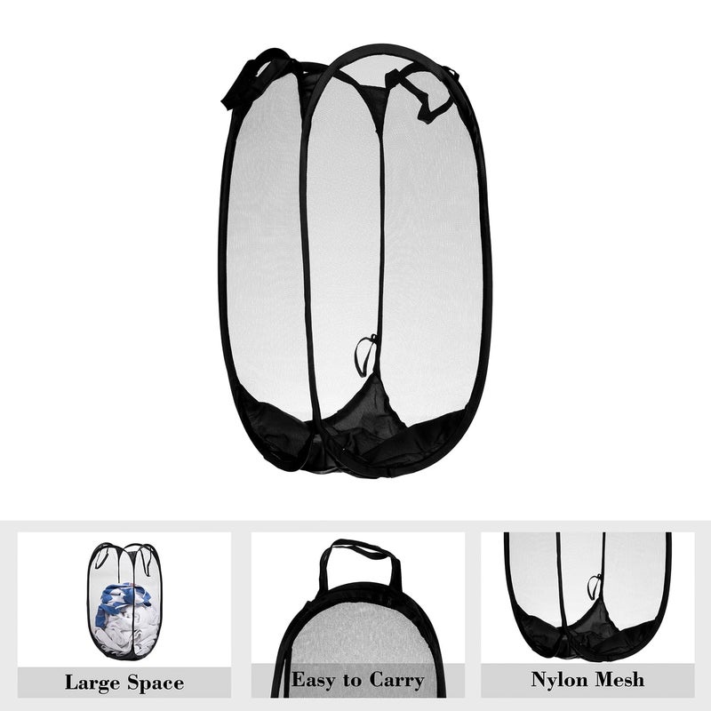 Kuber Industries Laundry Basket | Net Foldable Laundry | Nylon Storage Basket with Handle | Clothes Basket | Toy Storage | 30 LTR | Pack of 3 | Black - Image 2