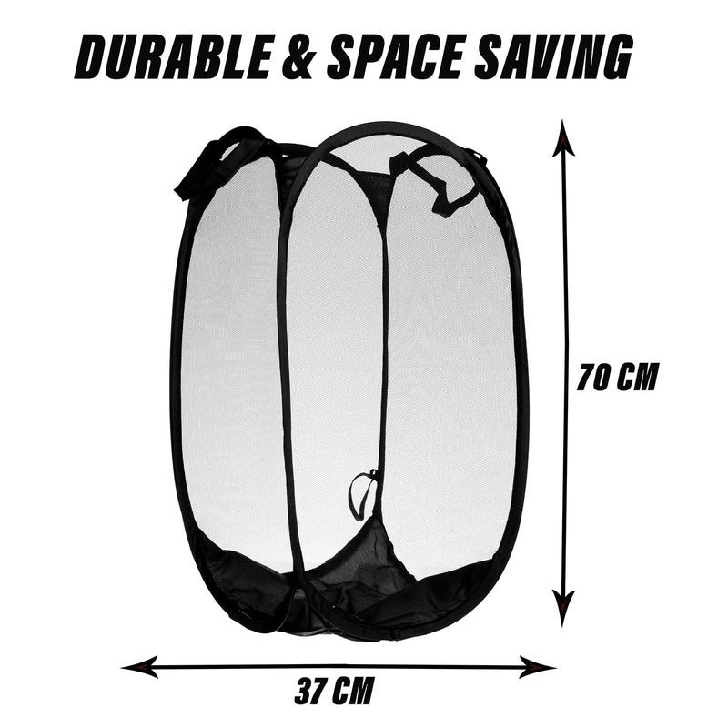 Kuber Industries Laundry Basket | Net Foldable Laundry | Nylon Storage Basket with Handle | Clothes Basket | Toy Storage | 30 LTR | Pack of 3 | Black - Image 3