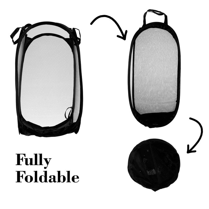 Kuber Industries Laundry Basket | Net Foldable Laundry | Nylon Storage Basket with Handle | Clothes Basket | Toy Storage | 30 LTR | Pack of 3 | Black - Image 5