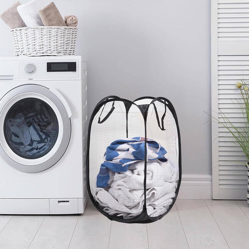 Kuber Industries Laundry Basket | Net Foldable Laundry | Nylon Storage Basket with Handle | Clothes Basket | Toy Storage | 30 LTR | Pack of 3 | Black - Image 4